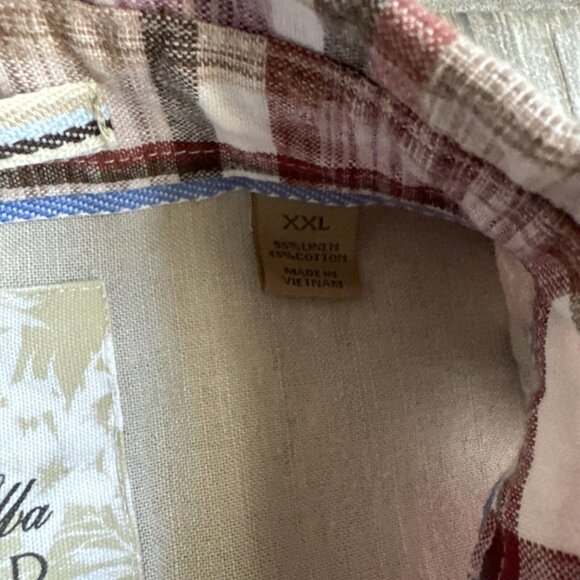 2/$18 SALE! Tasso Elba ISLAND Mens Shirt XXL Red Plaid Linen Blend Short Sleeve - Picture 7 of 11